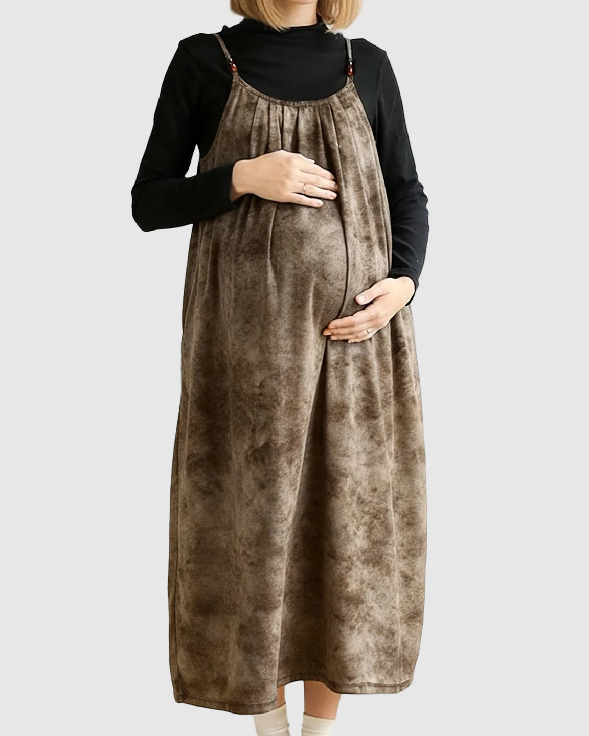 Adjustable Strap Vintage-Style Maternity Suspender Midi Dress