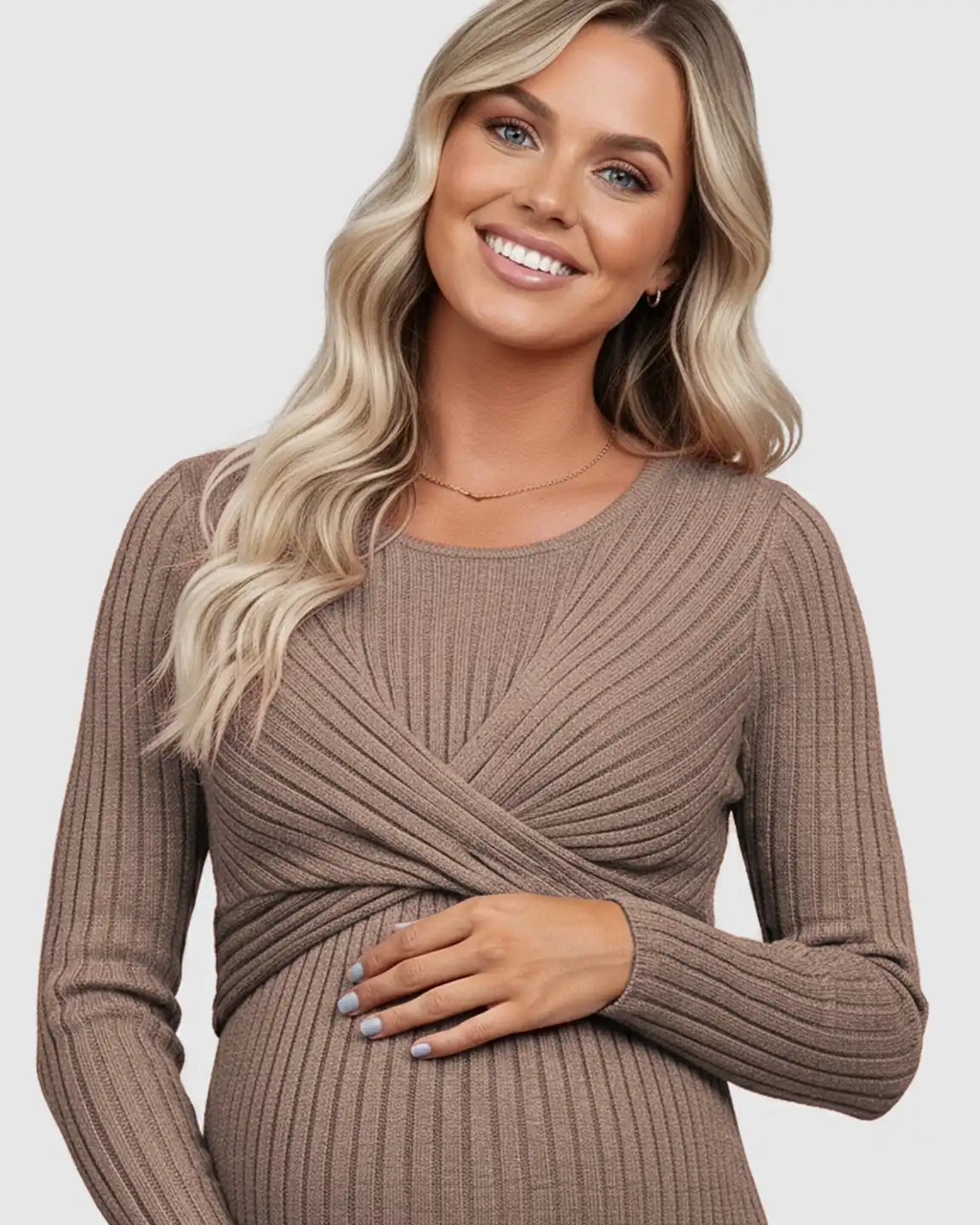 Knot Front Long Sleeve Maternity Midi Dress