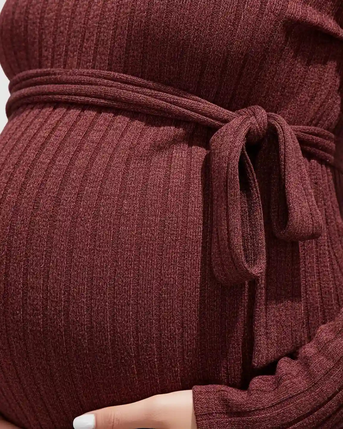 Ribbed Knit Tie-Waist Long Sleeve Maternity Top