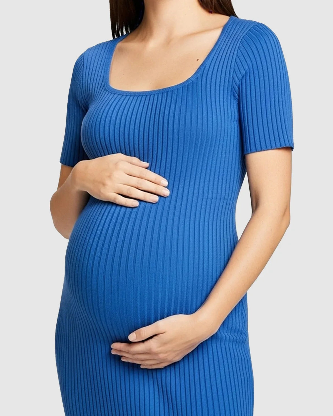 Ribbed Knit Square Neck Bodycon Maternity Midi Dress