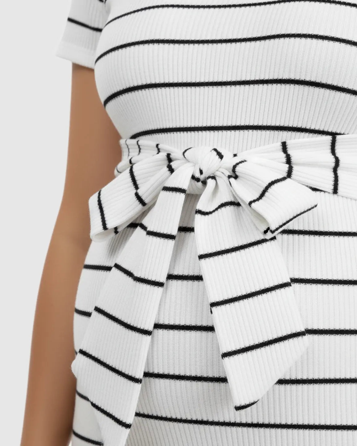 Striped Belted Waist Bodycon Maternity Short Dress