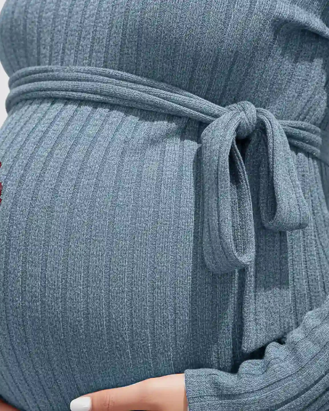 Ribbed Knit Tie-Waist Long Sleeve Maternity Top