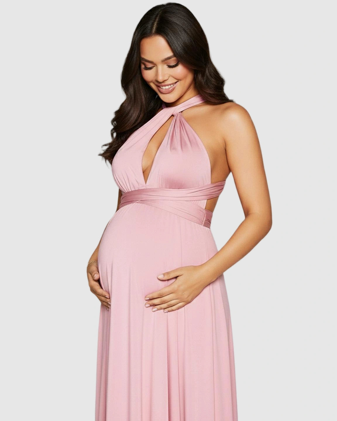 Flowy Chiffon Maternity Maxi Dress with Adjustable Tie Detail
