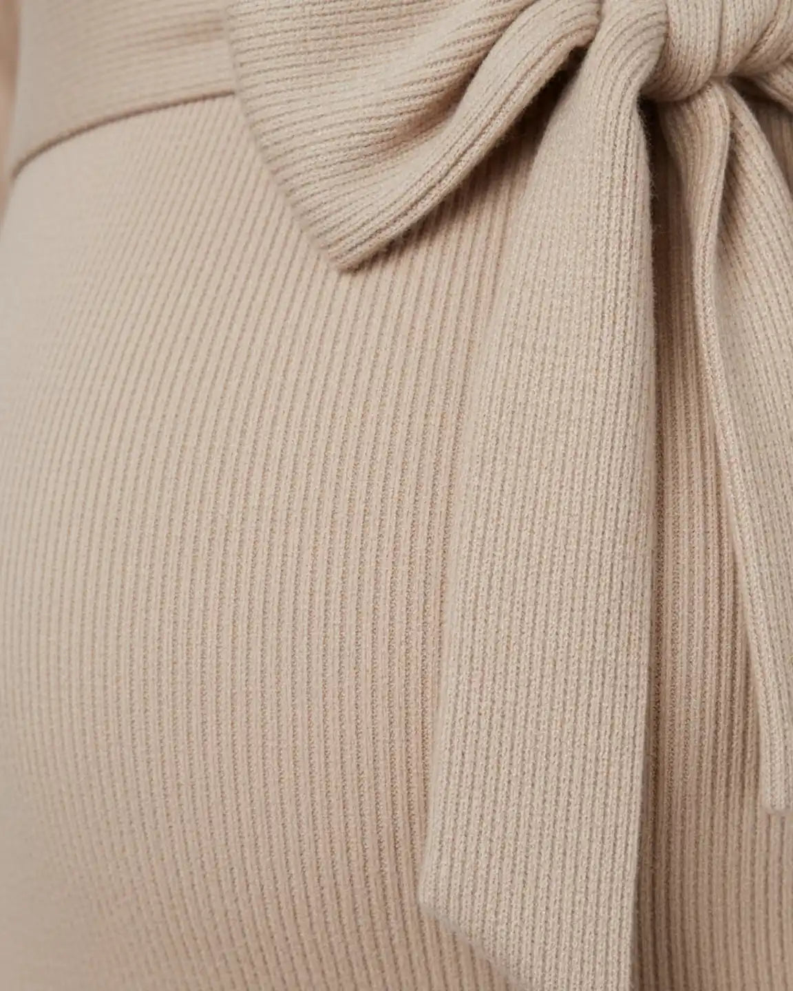 Ribbed Knit Tie-Waist Long Sleeve Bodycon Maternity Dress