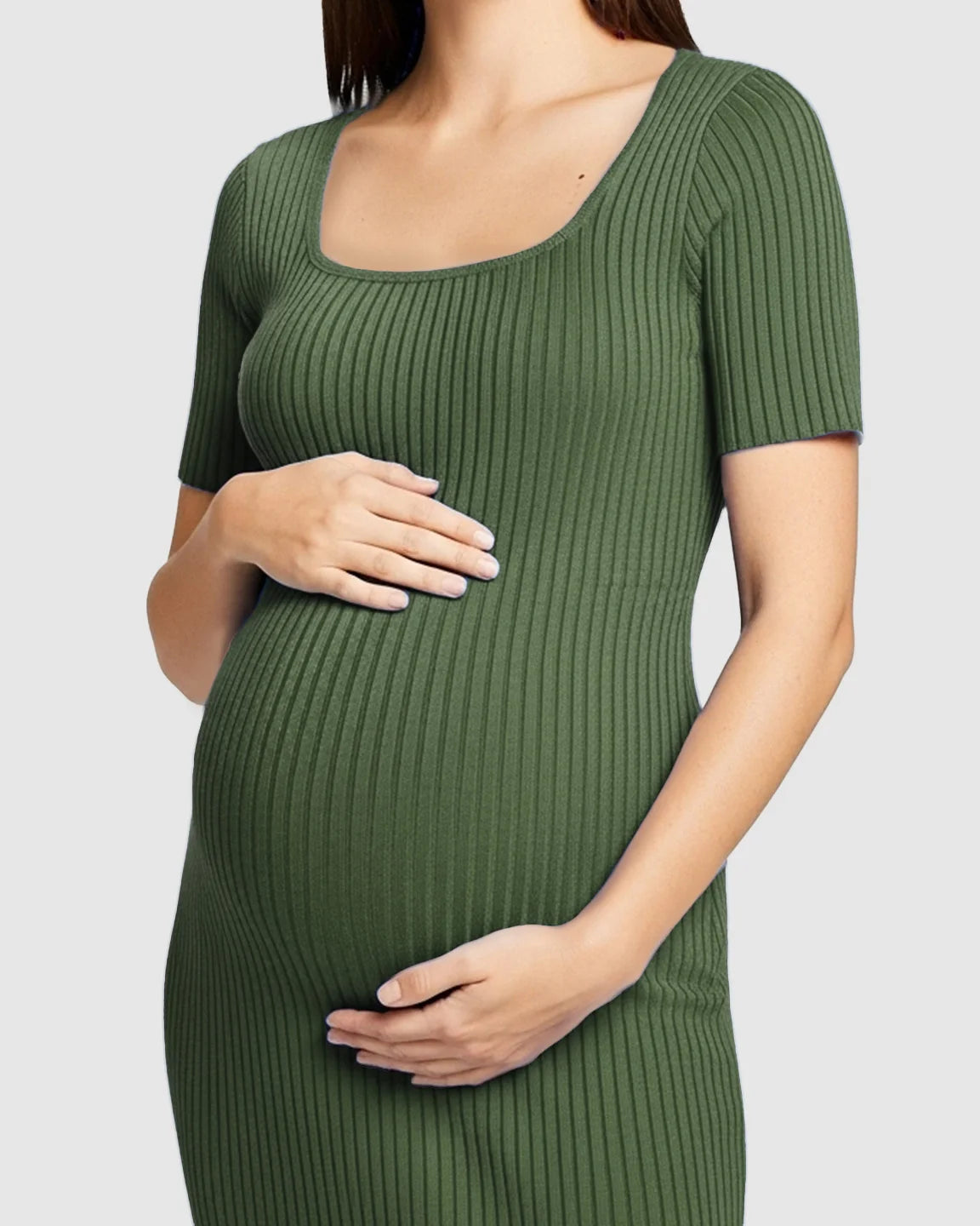 Ribbed Knit Square Neck Bodycon Maternity Midi Dress