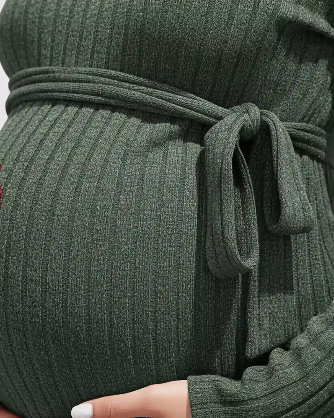 Ribbed Knit Tie-Waist Long Sleeve Maternity Top