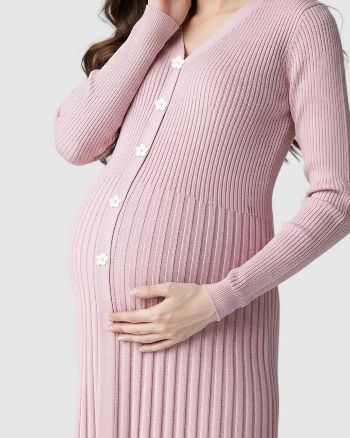 Ribbed Knit Long Sleeve Maternity Midi Dress