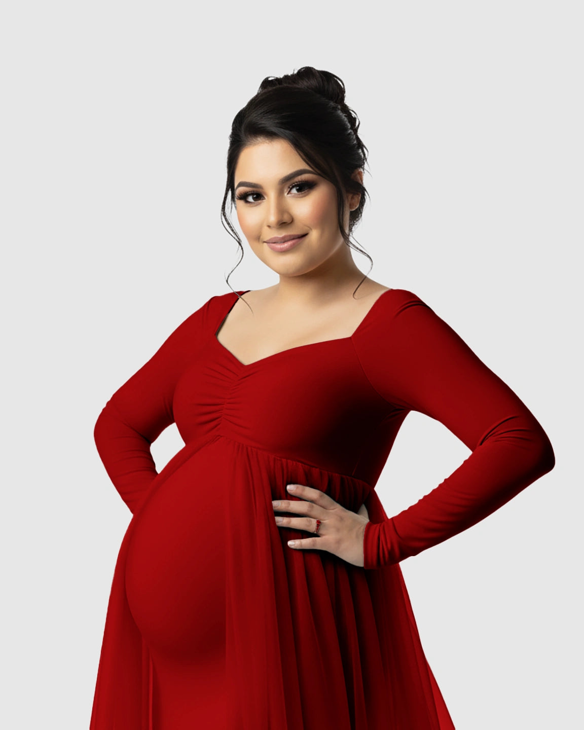 Sheer Mesh Flowy Train Maternity Maxi Dress