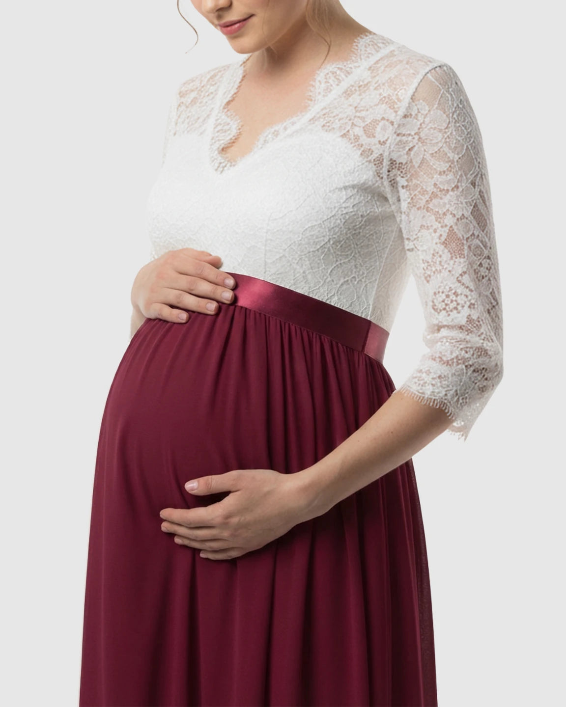 V-Back Bow Two-Tone Formal Maternity Gown