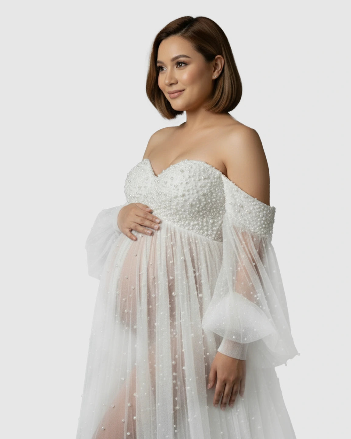 Puff Sleeve Voluminous Skirt Maternity Gown
