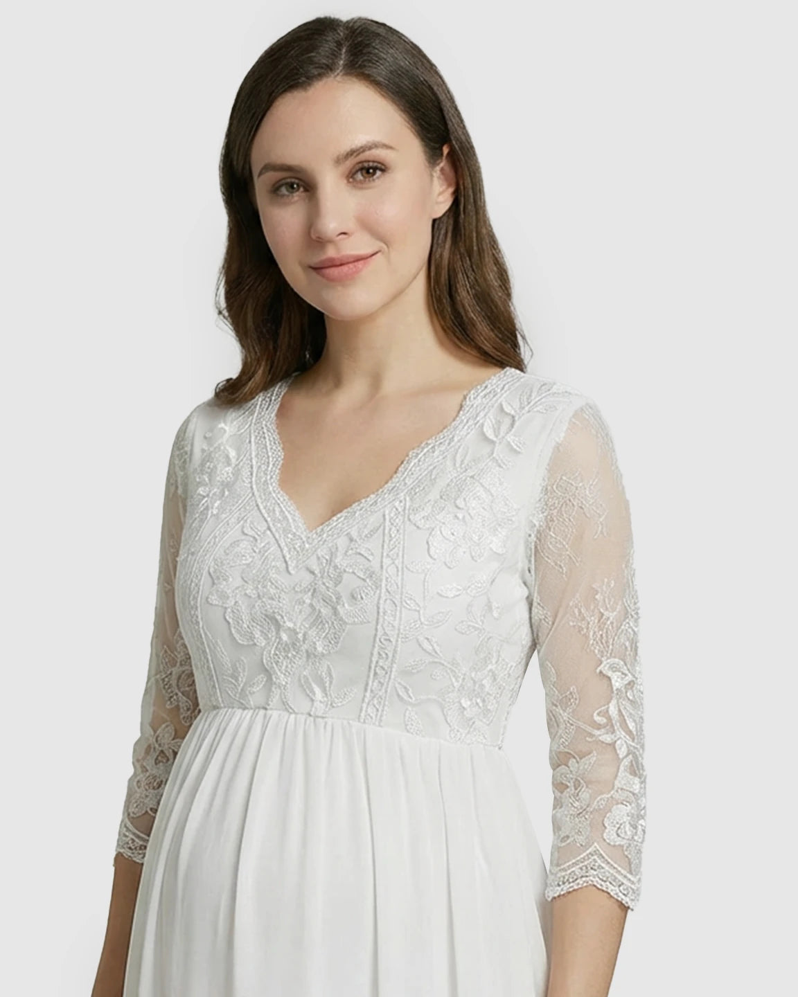 Sheer Lace Bodice Trailing Maternity Photoshoot Dress
