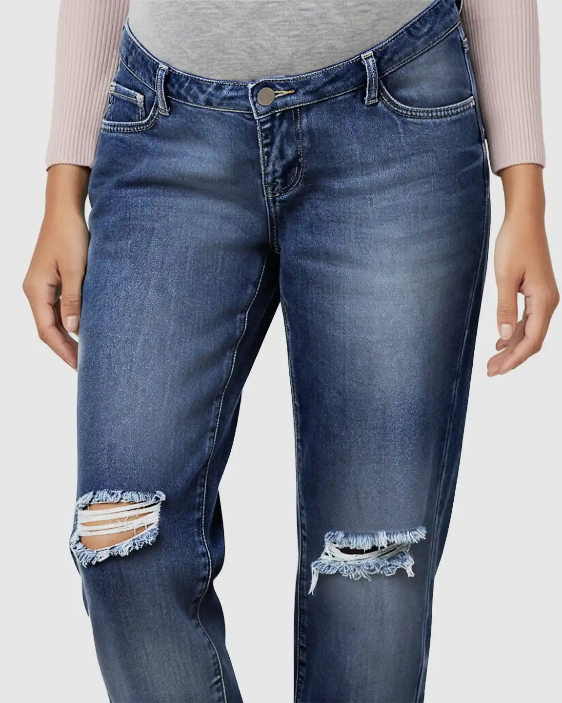 Distressed Straight-Leg Maternity Jeans