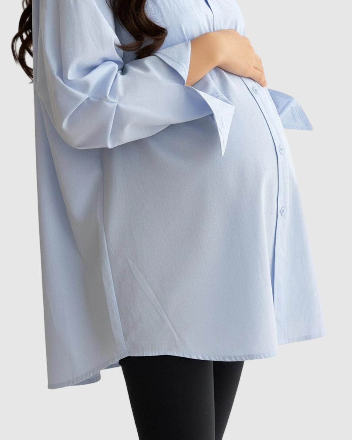 Cotton Lapel Long Sleeve Maternity Tunic