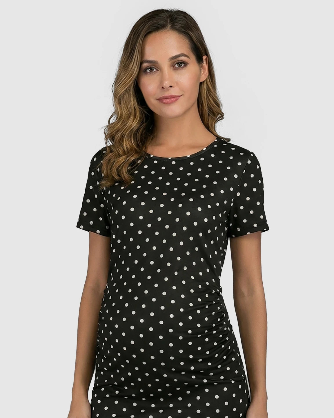 Ruched Side Polka Dot Maternity Short Dress