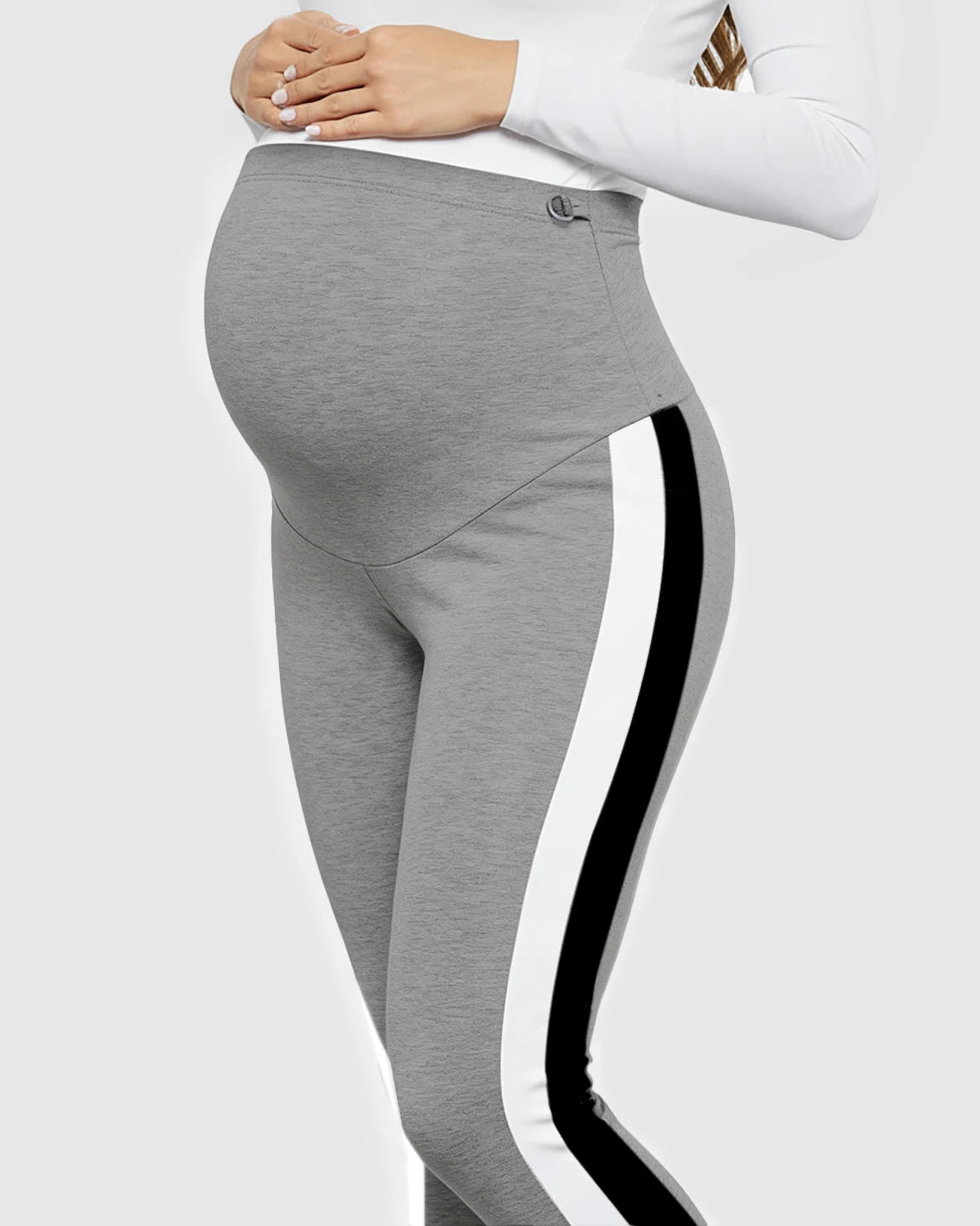 Stretch Waist Panel Side-Stripe Maternity Leggings