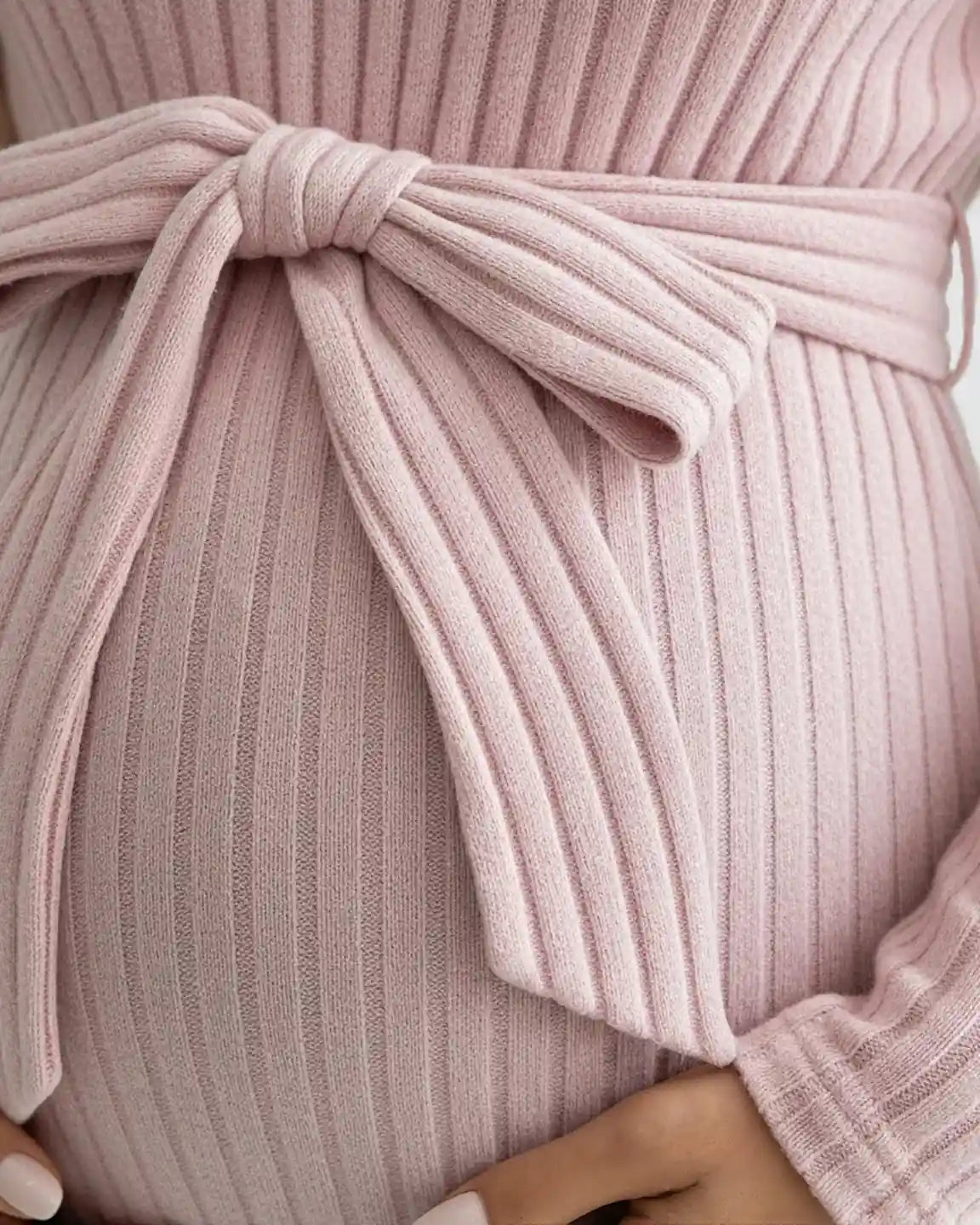 Soft Ribbed Knit Belted Long Sleeve Maternity Top