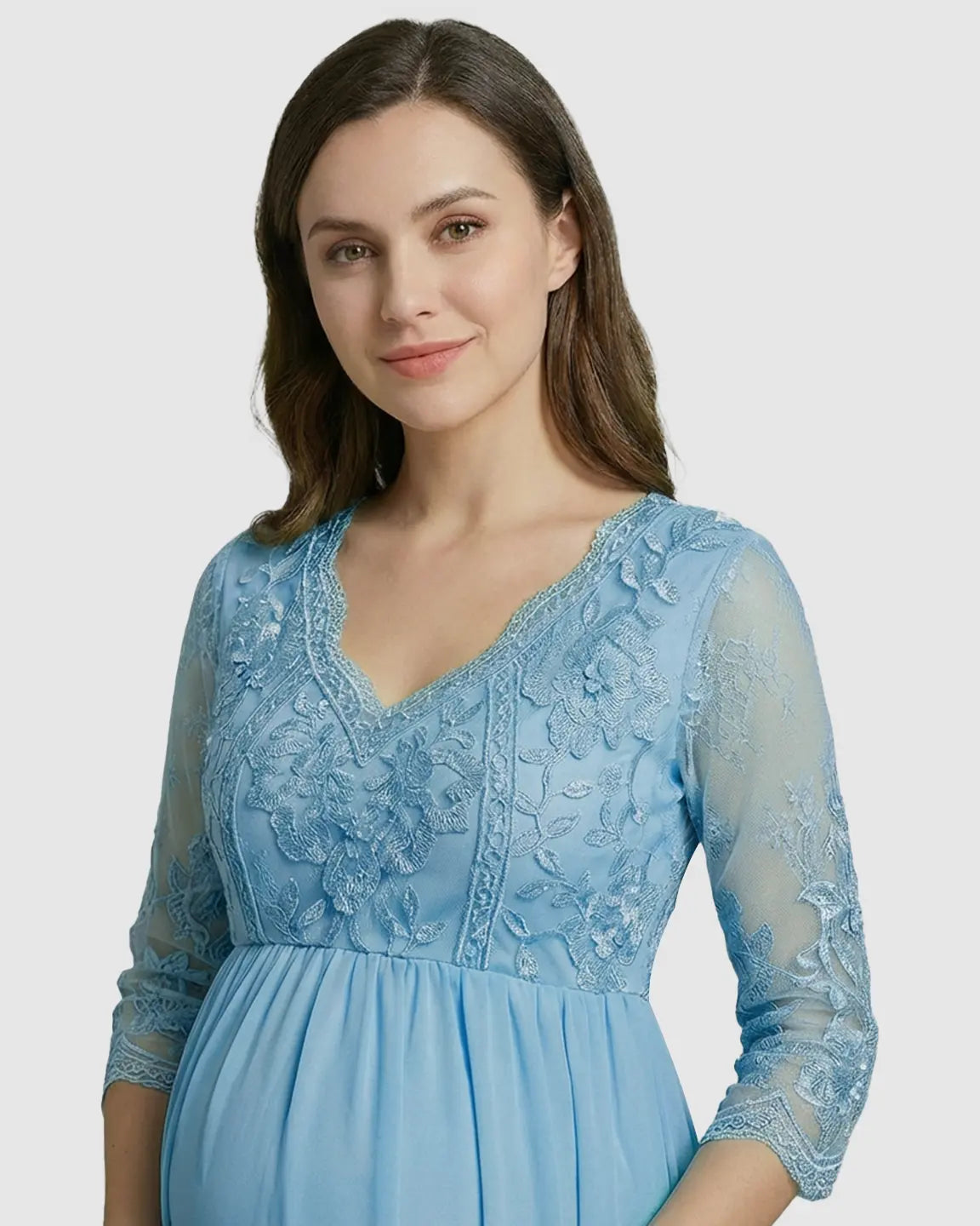 Sheer Lace Bodice Trailing Maternity Photoshoot Dress
