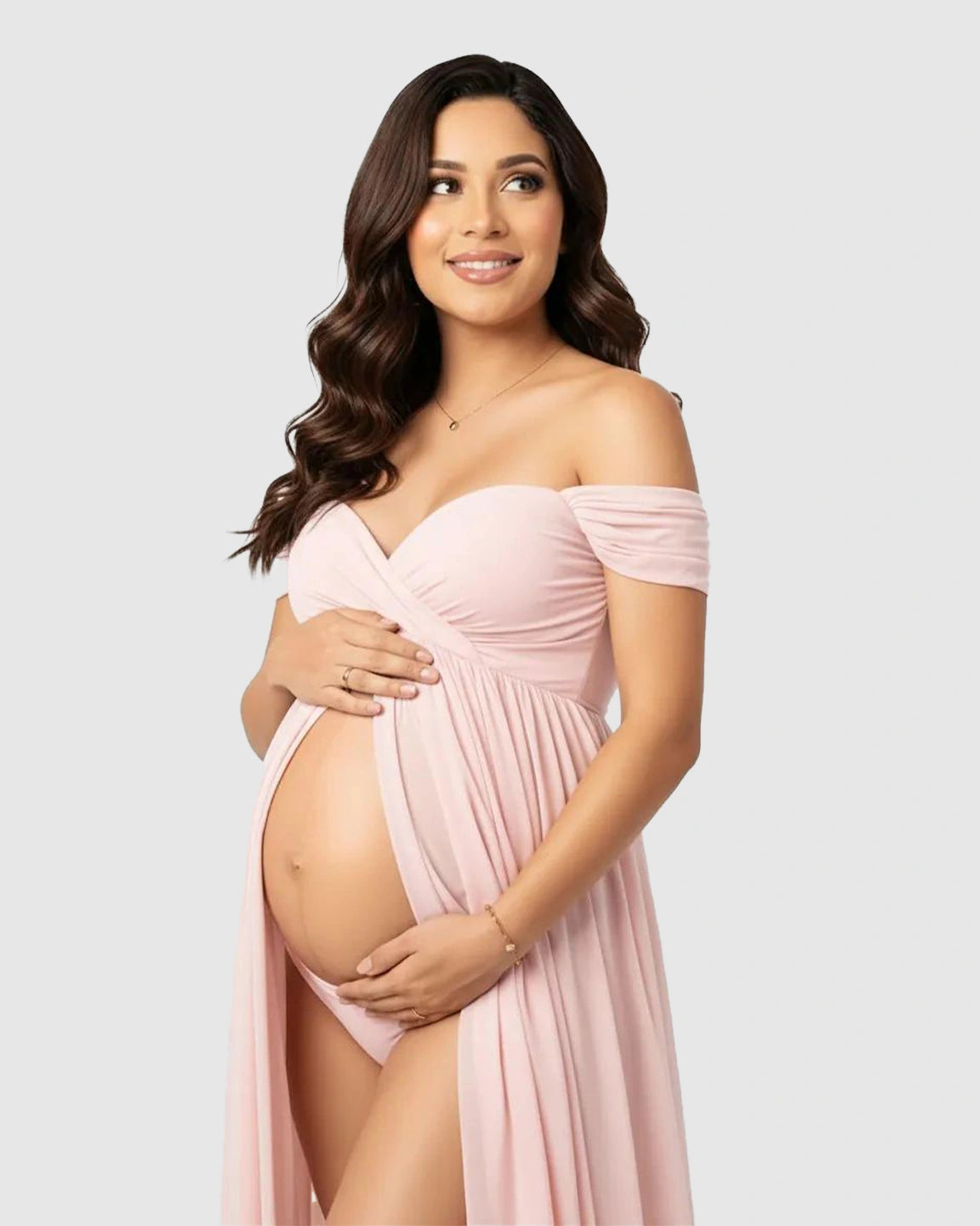 Off Shoulder Laced Flowing Maternity Maxi Dress