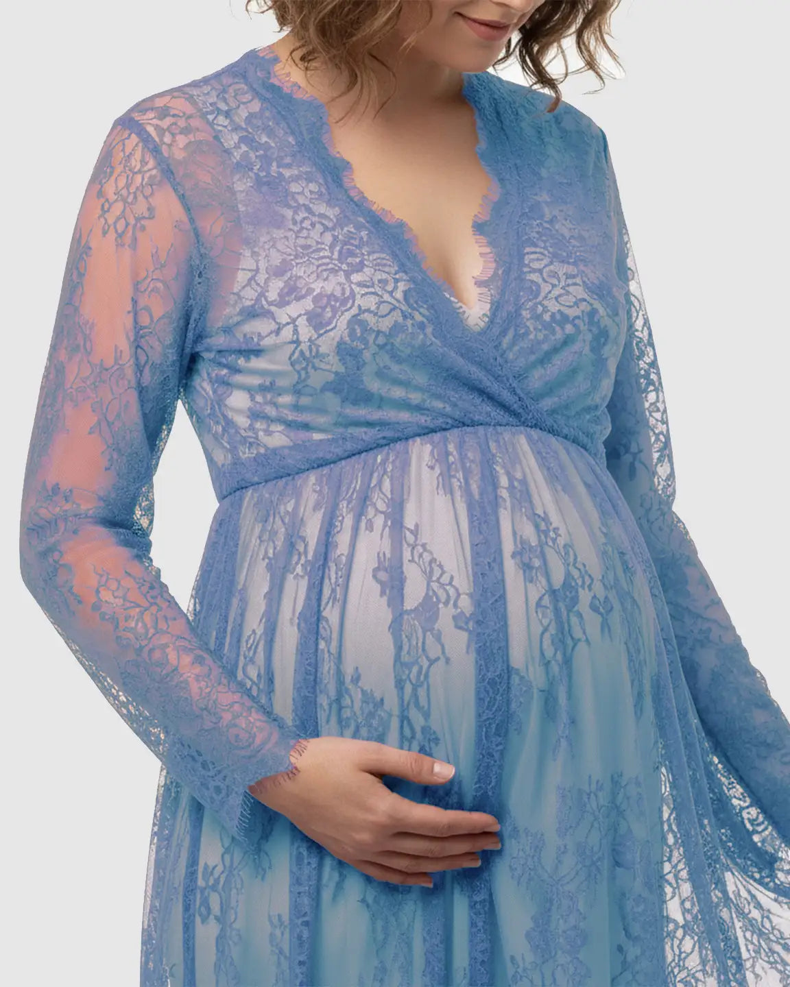 Sheer Floral Lace Empire Waist Maternity Maxi Dress