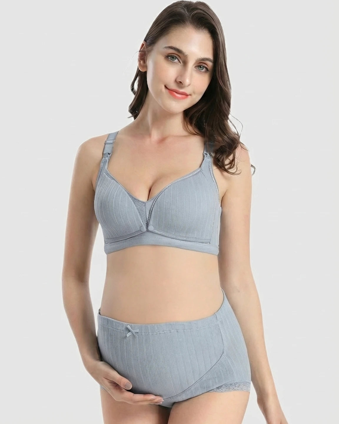 Wire-Free Breathable High-Waist Maternity Nursing Bra & Panty Set