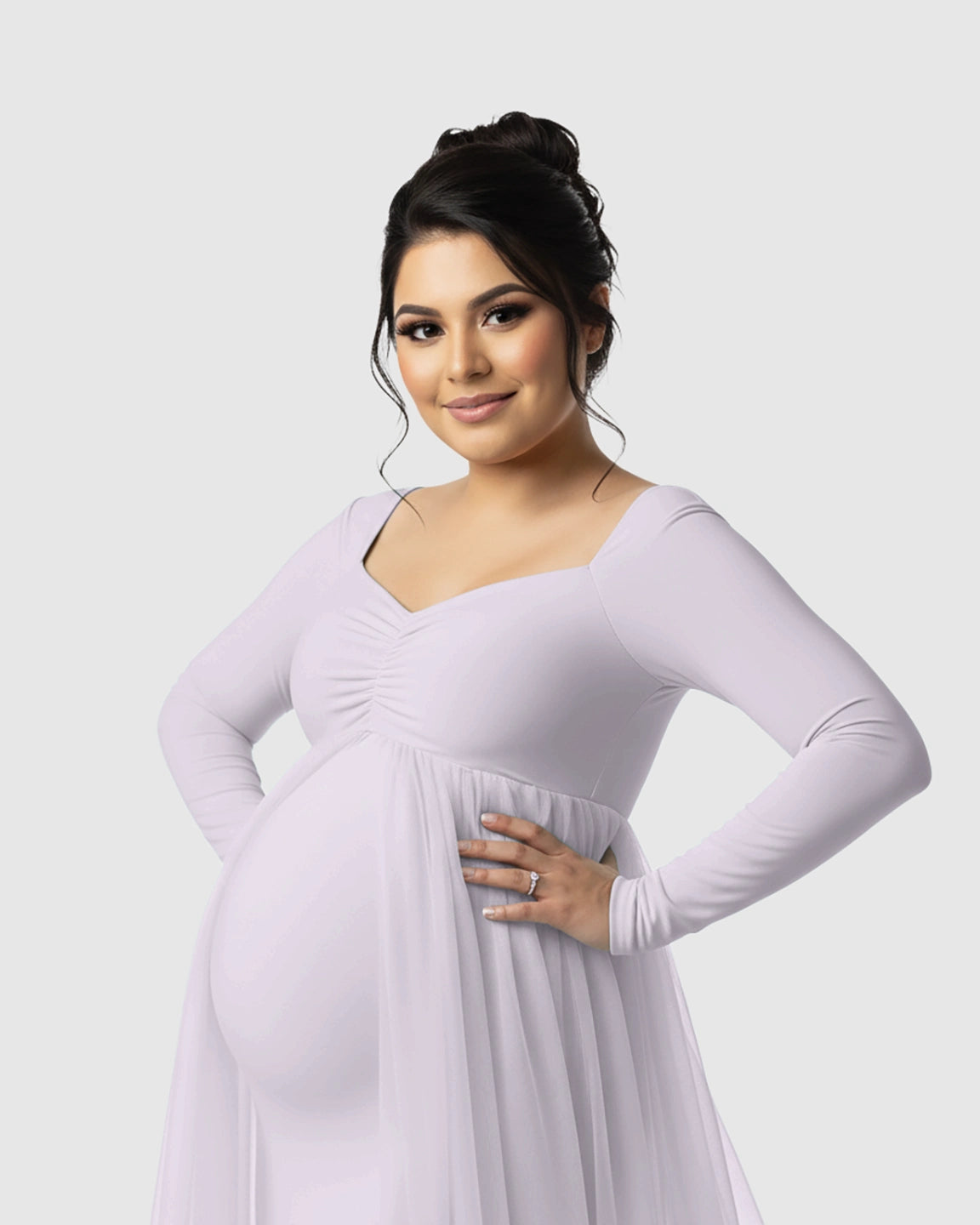 Sheer Mesh Flowy Train Maternity Maxi Dress