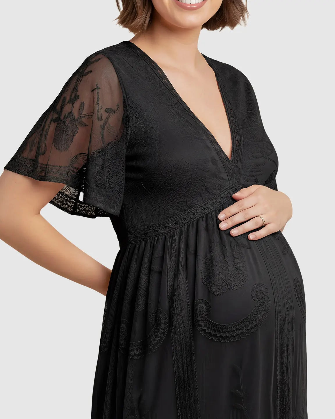 Lace Overlay Boho Maternity Maxi Dress
