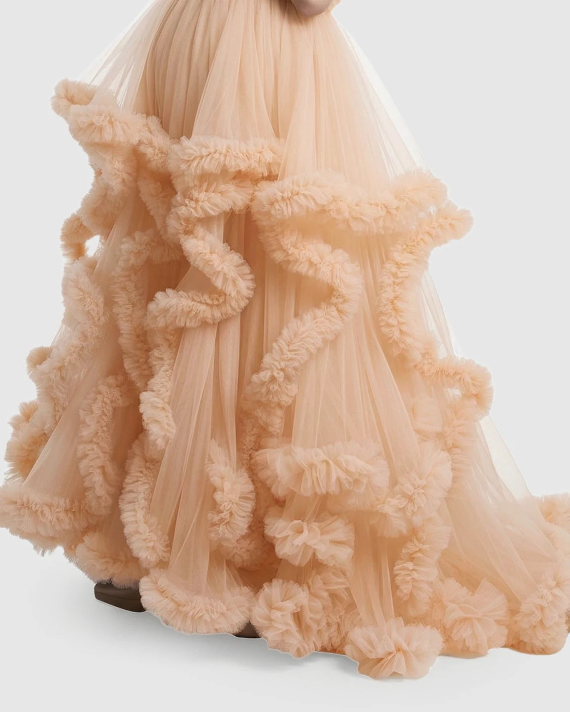 Ruffled Bodice Multi-Layer Mesh Pleats Maternity Gown