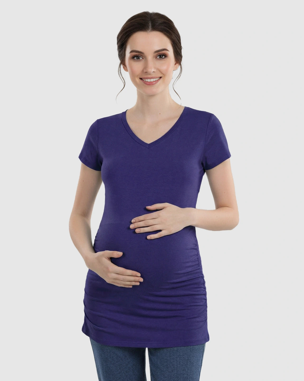 Short Sleeve Ruched Slim Fit Maternity Top