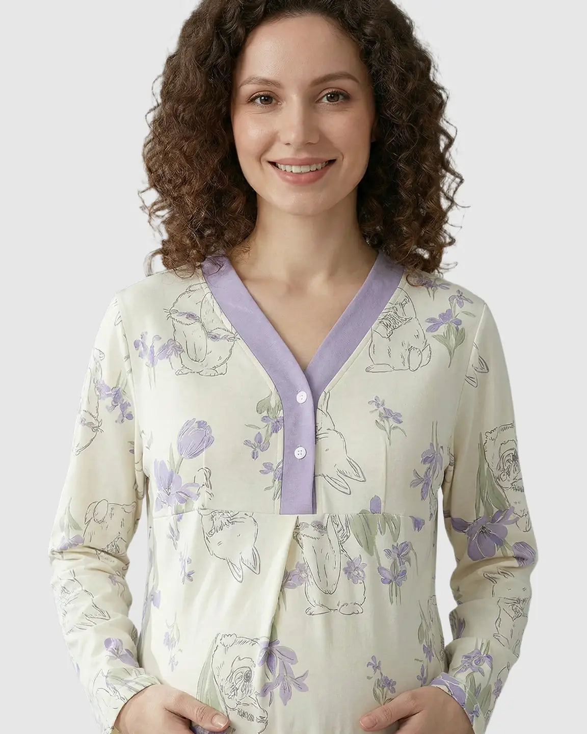 Chest Padded Plant Print Maternity Sleepwear Set