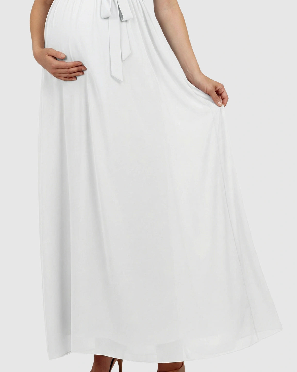 Gathered Bodice Elegant Maternity Maxi Dress