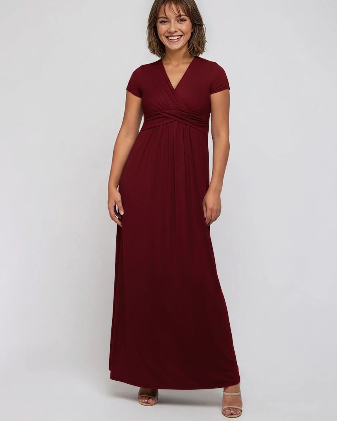 Twist Front Draped Maternity Nursing Maxi Dress