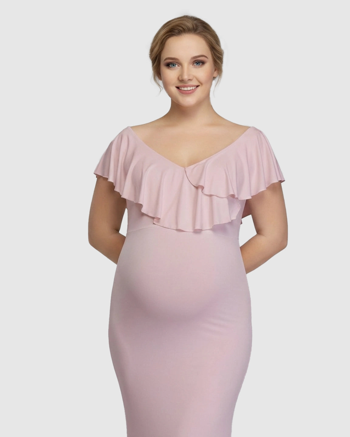 Off-Shoulder Ruffled Bodycon Maternity Maxi Dress