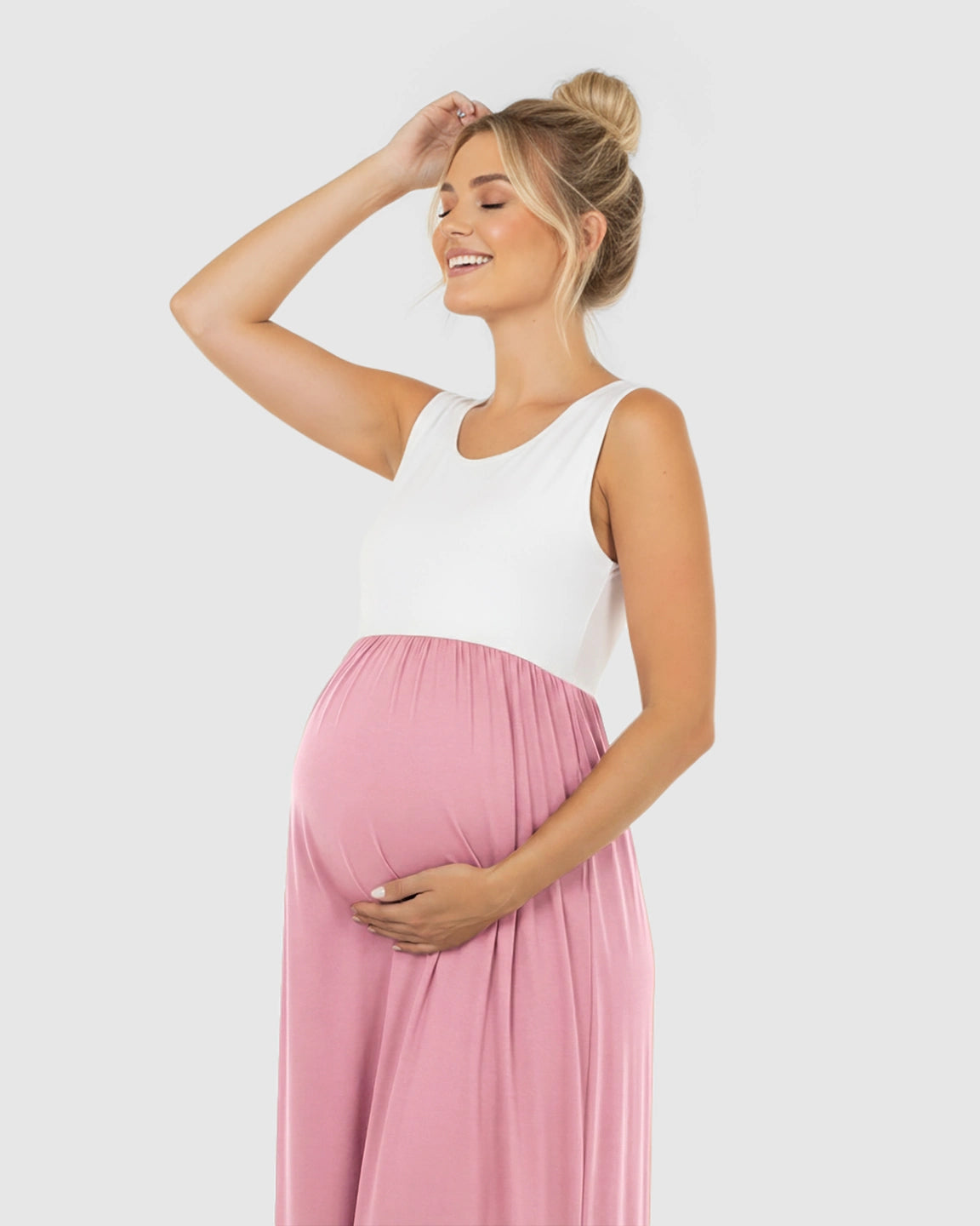 Colorblock High-Waisted Maternity Maxi Dress