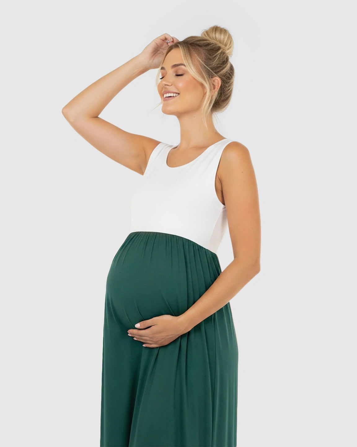 Colorblock High-Waisted Maternity Maxi Dress