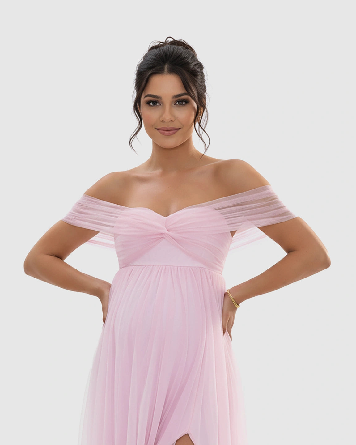Ruched Off-Shoulder Front Slit Maternity Maxi Dress
