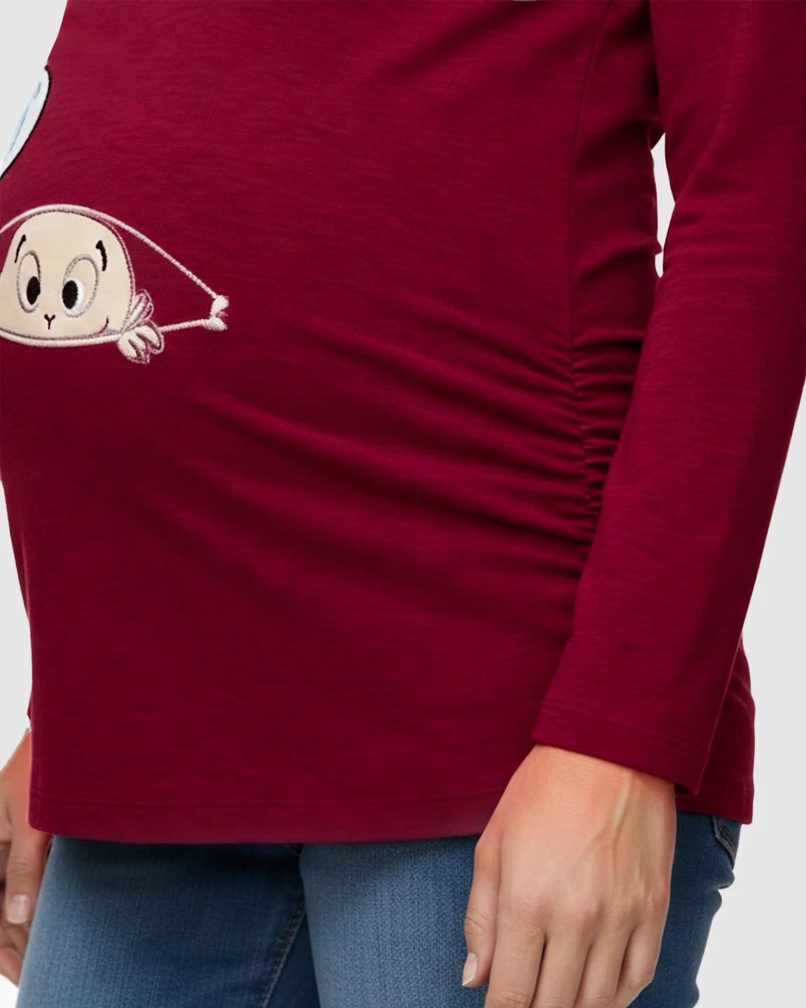 Slim Fit Side Ruched Long Sleeve Maternity Top