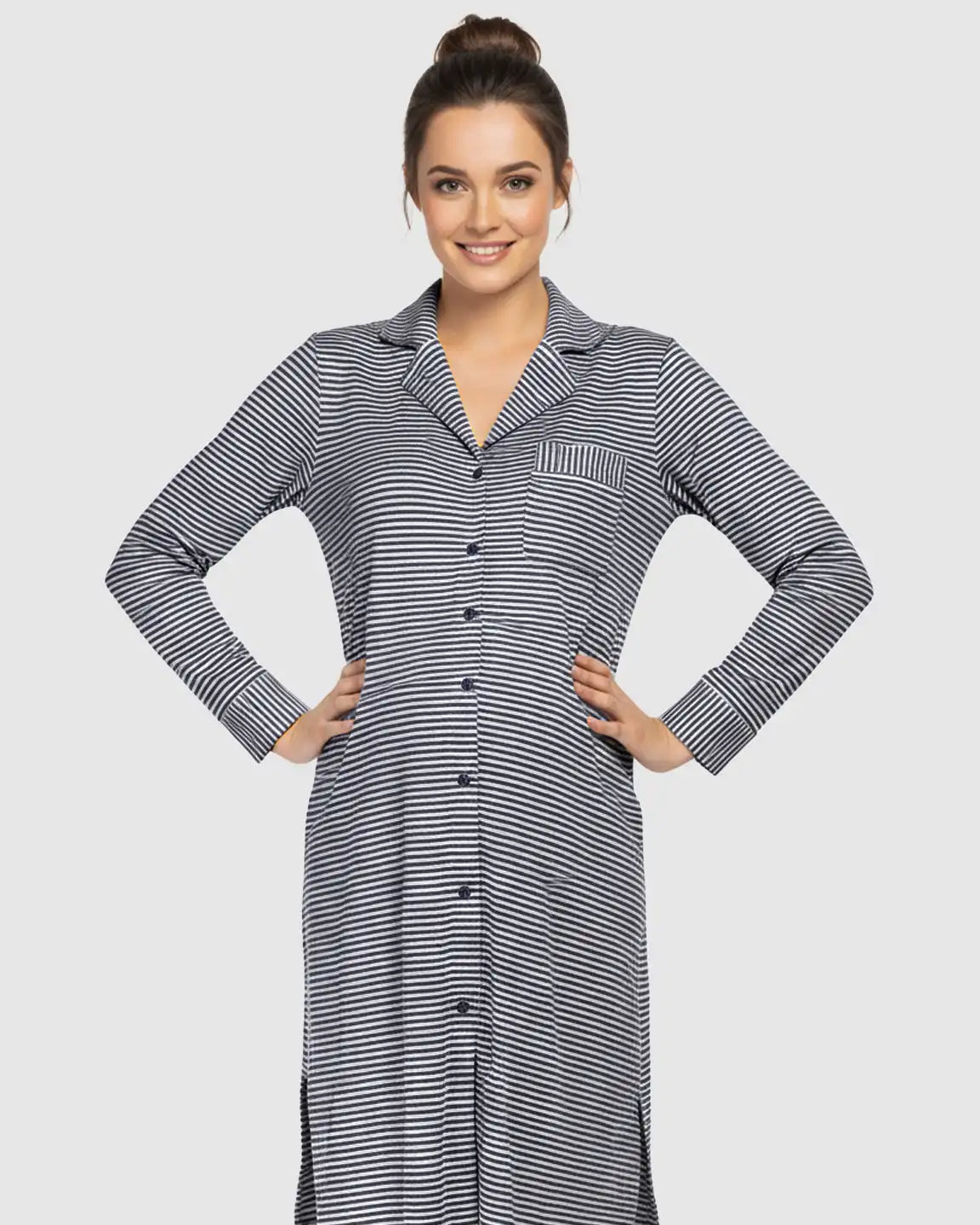 Striped Button-Front Shirt Style Maternity Sleepwear