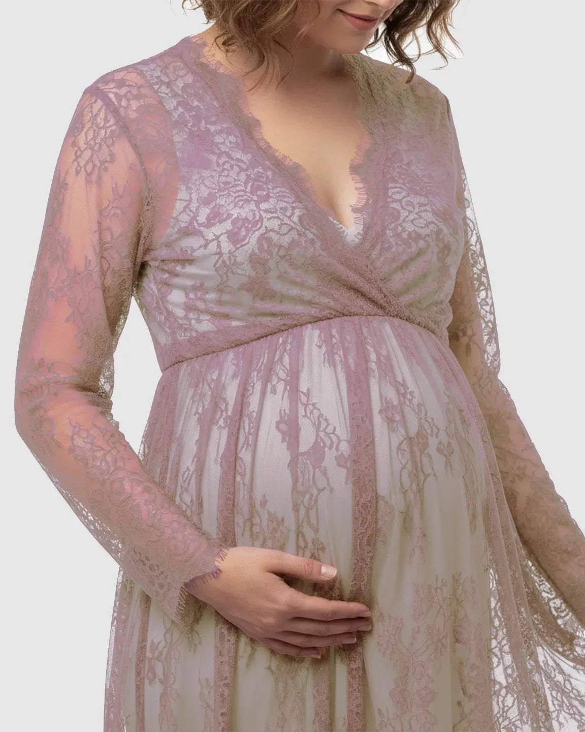 Sheer Floral Lace Empire Waist Maternity Maxi Dress