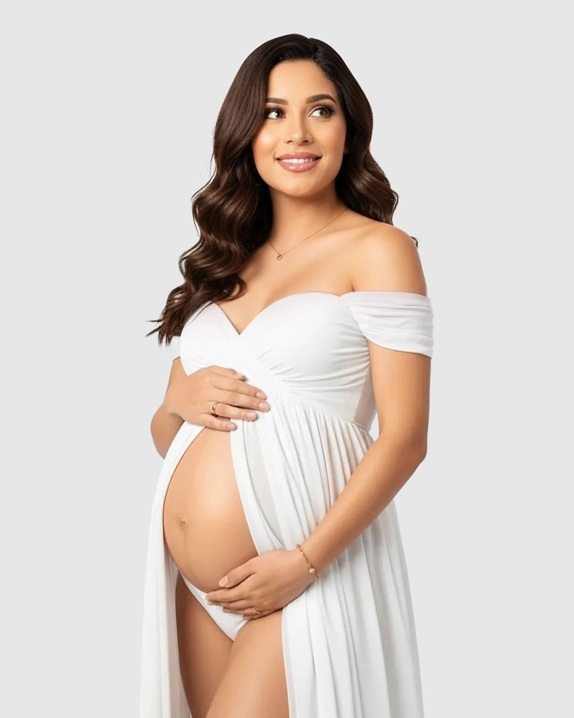 Off Shoulder Laced Flowing Maternity Maxi Dress