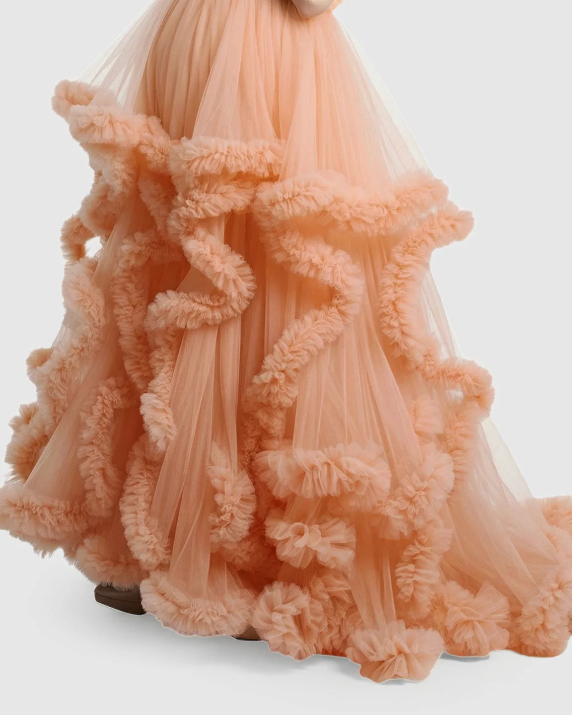 Ruffled Bodice Multi-Layer Mesh Pleats Maternity Gown