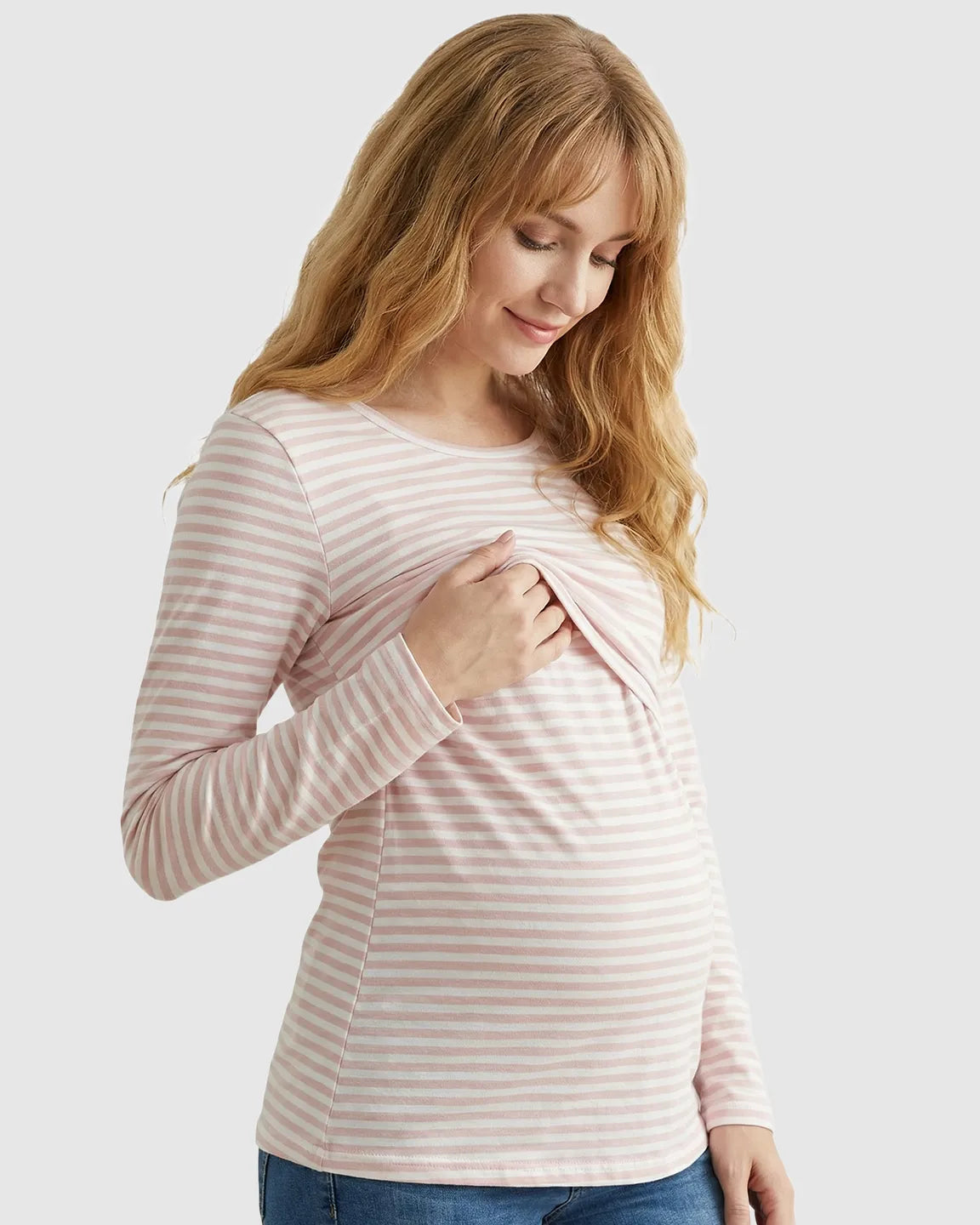 Pull-up Access Striped Print Maternity & Nursing Top