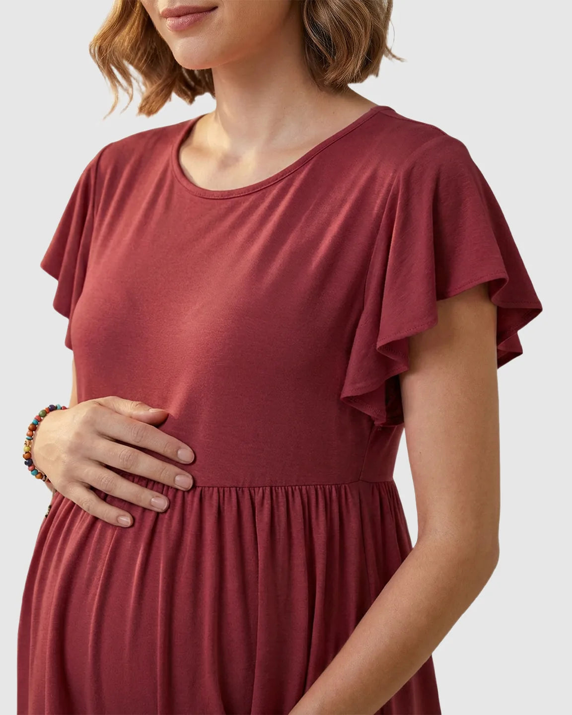 Gathered Ruffle-Sleeve Maternity