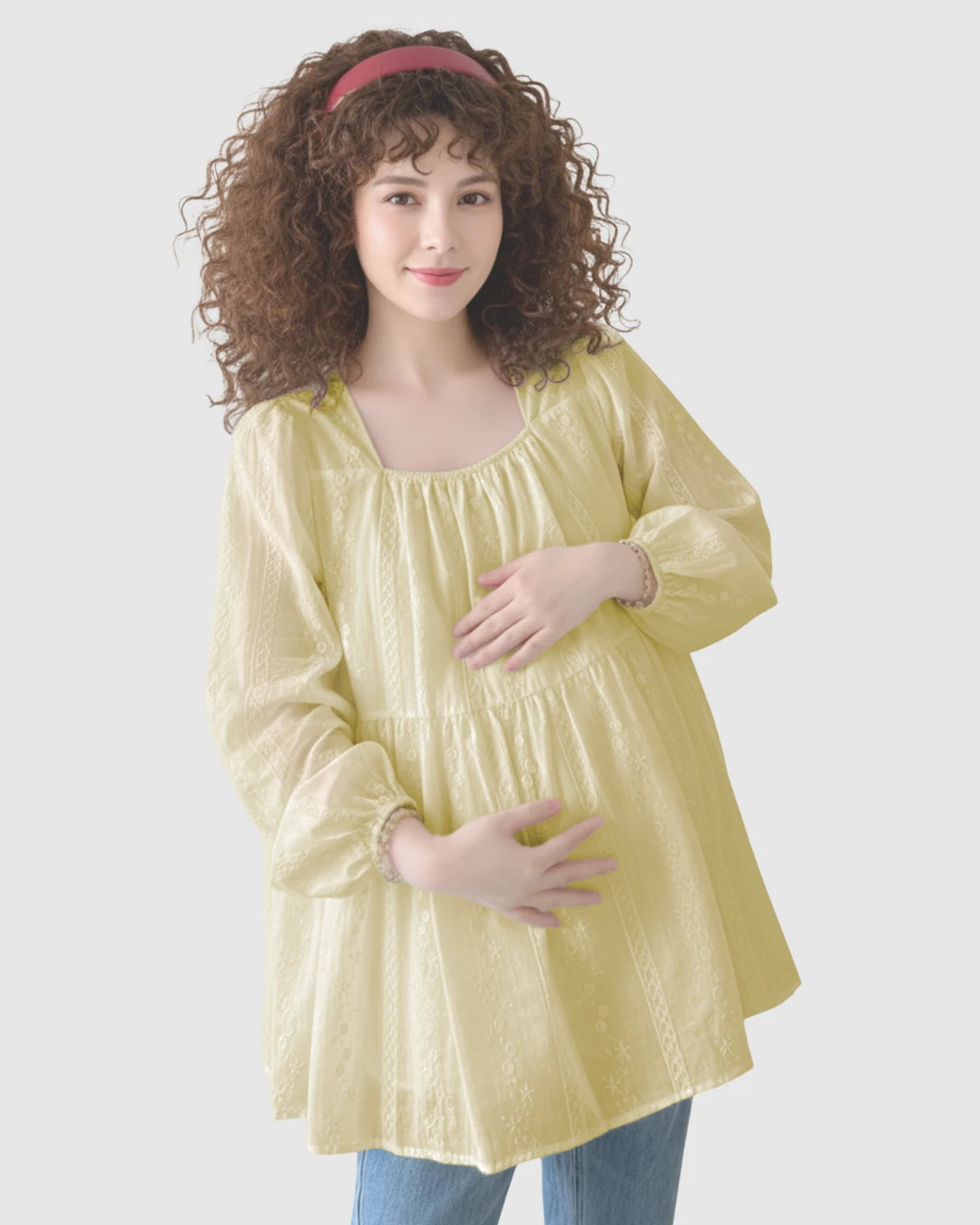 Embroidered Texture Korean-Style Maternity Tunic Top
