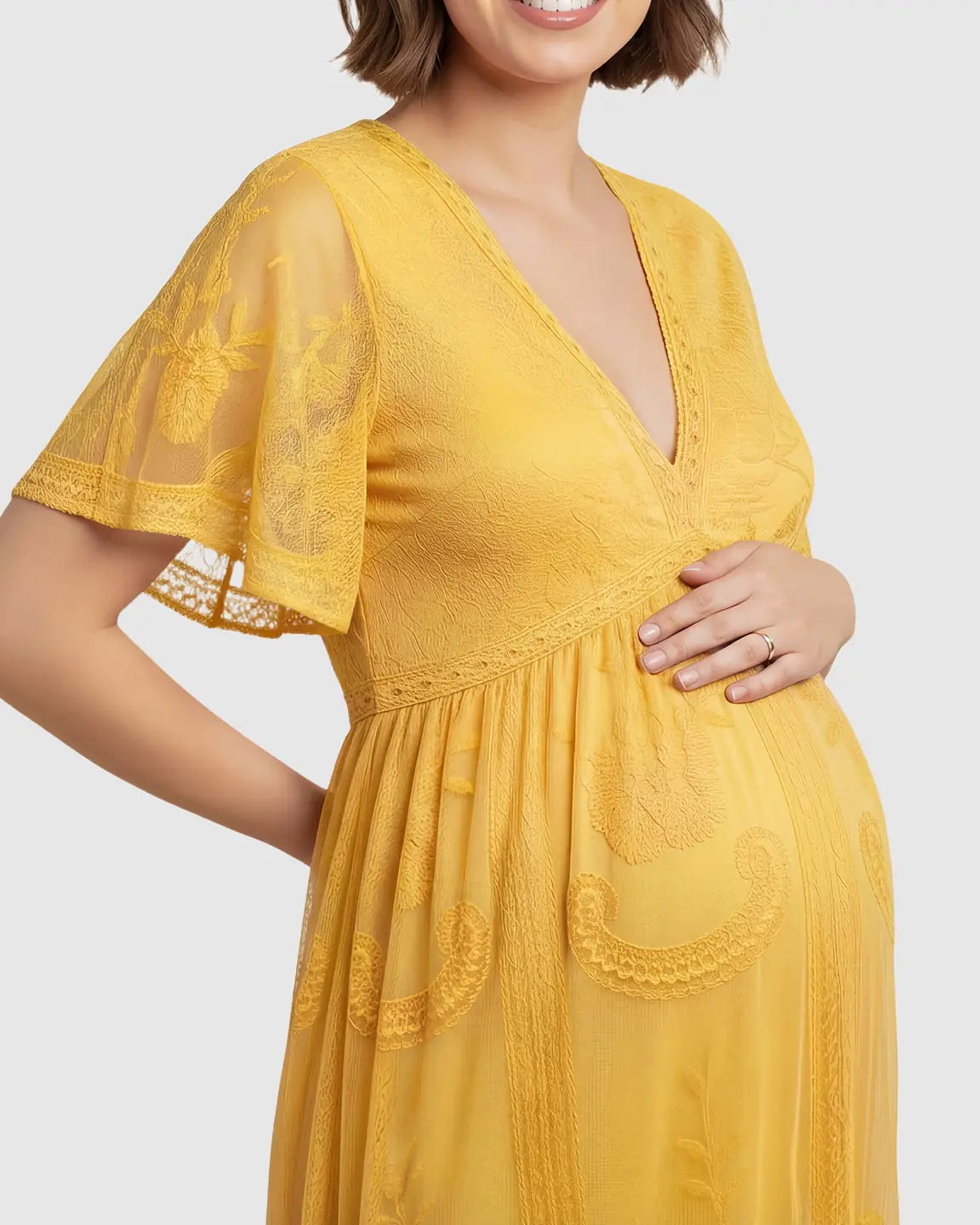 Lace Overlay Boho Maternity Maxi Dress