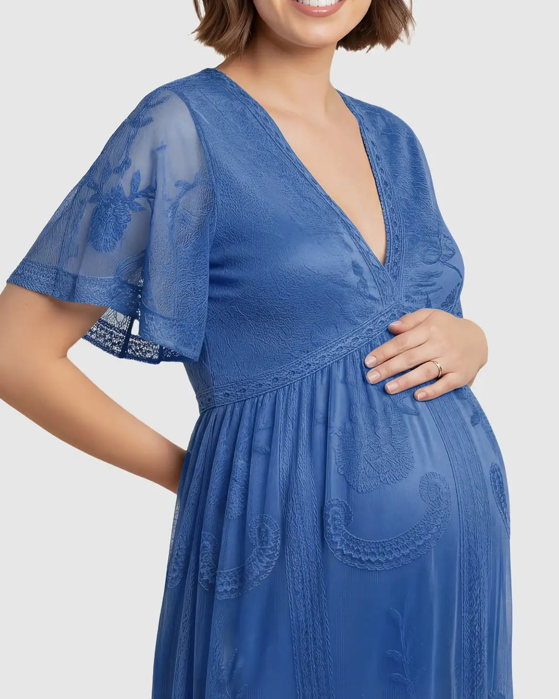 Lace Overlay Boho Maternity Maxi Dress