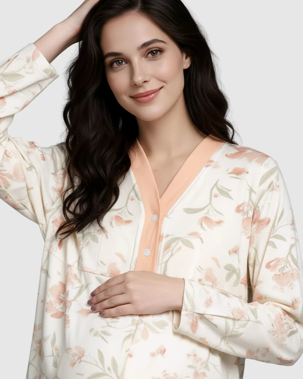 Button Front Padded  Maternity Sleepwear Set