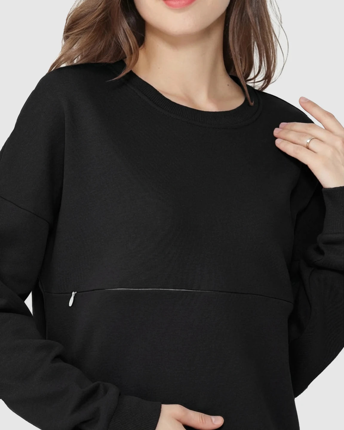 Discreet Zipper Nursing Access Casual Maternity Top
