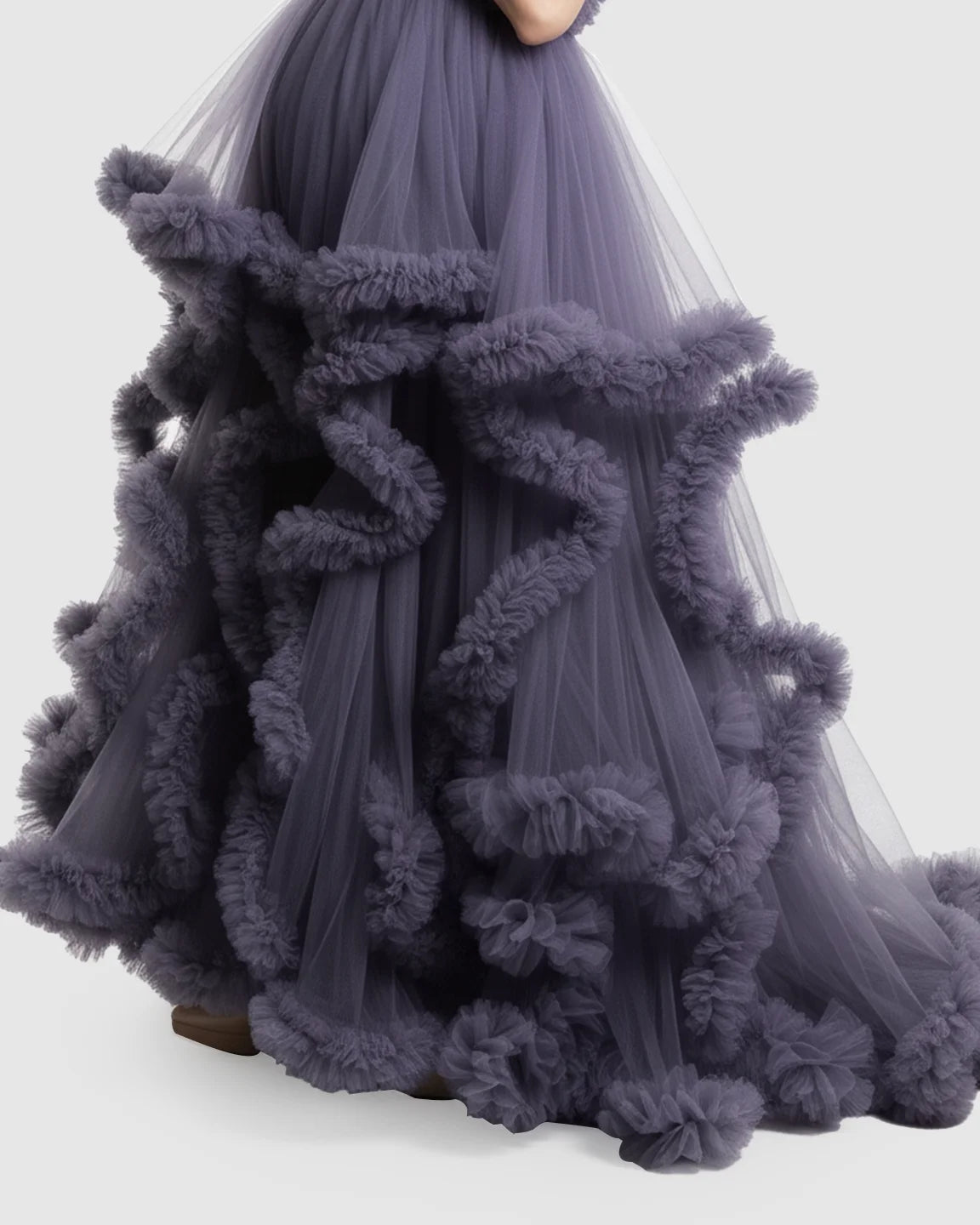 Ruffled Bodice Multi-Layer Mesh Pleats Maternity Gown