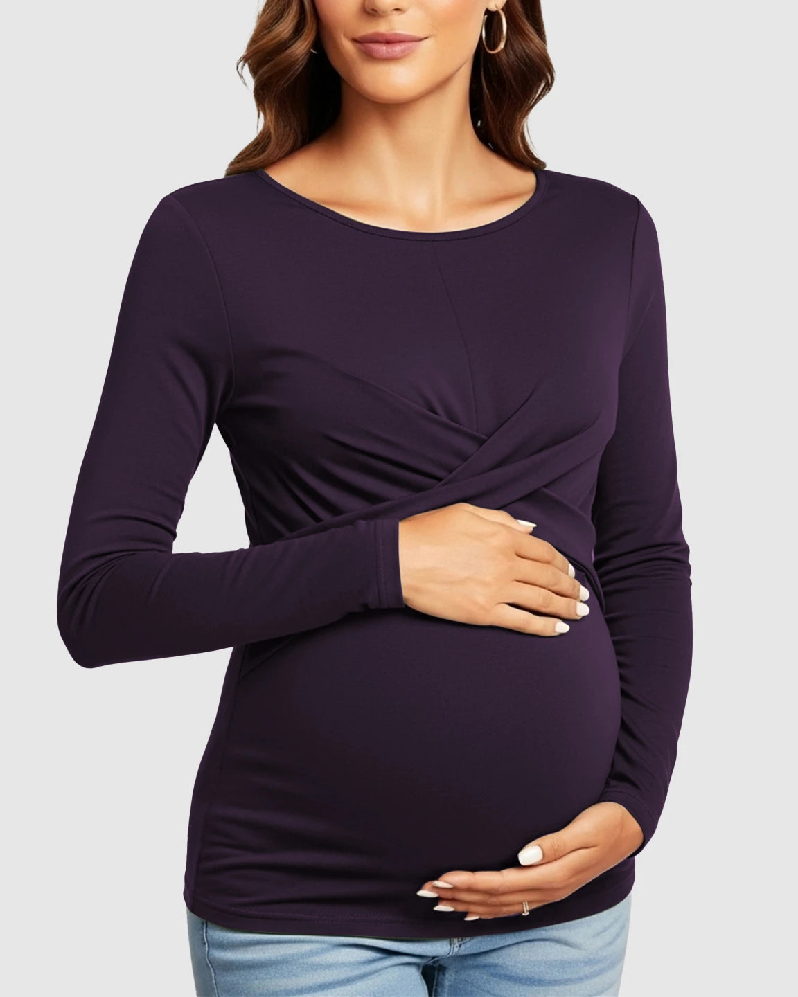 Cross-Pleat Fitted Long Sleeve Maternity Top