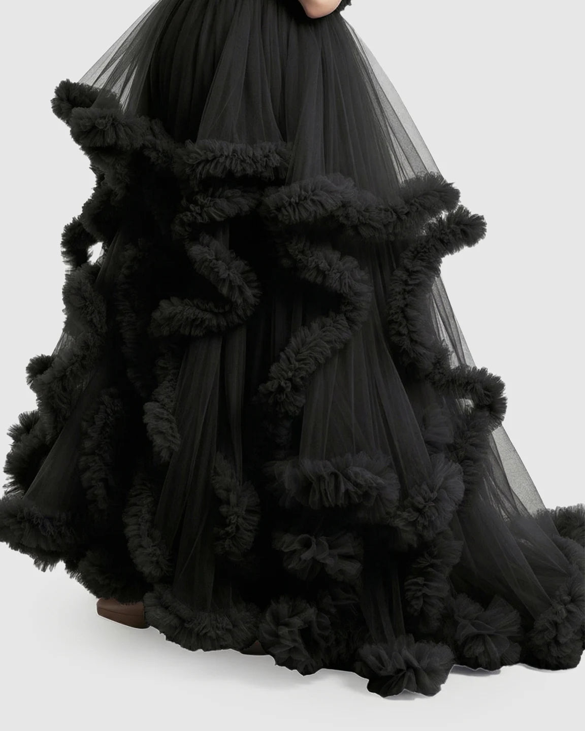 Ruffled Bodice Multi-Layer Mesh Pleats Maternity Gown